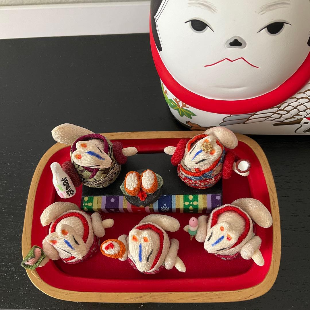 キツネのお雛様　ミニ雛 創作縮緬人形　ひな祭り　 犬筥