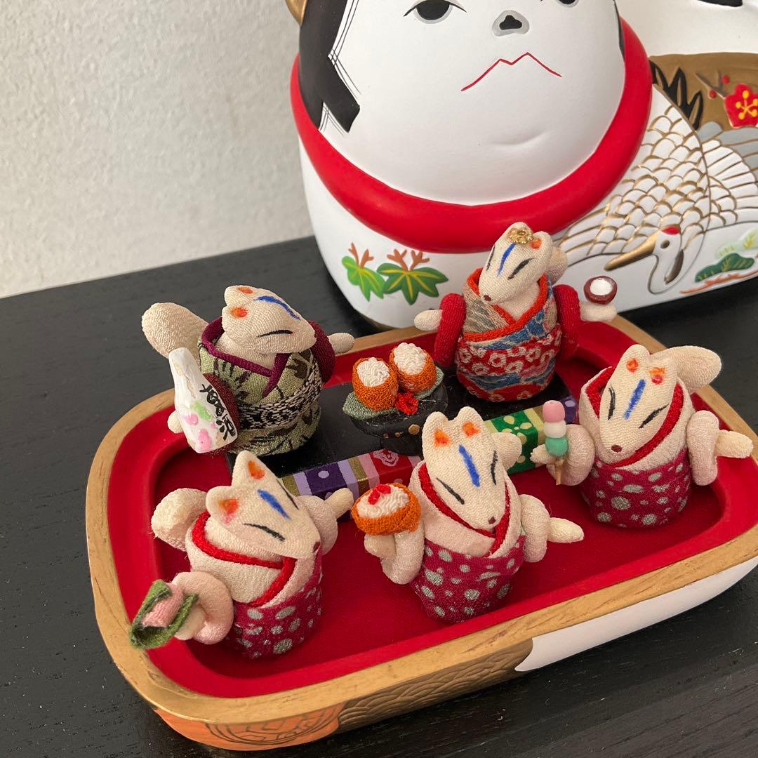キツネのお雛様　ミニ雛 創作縮緬人形　ひな祭り　 犬筥