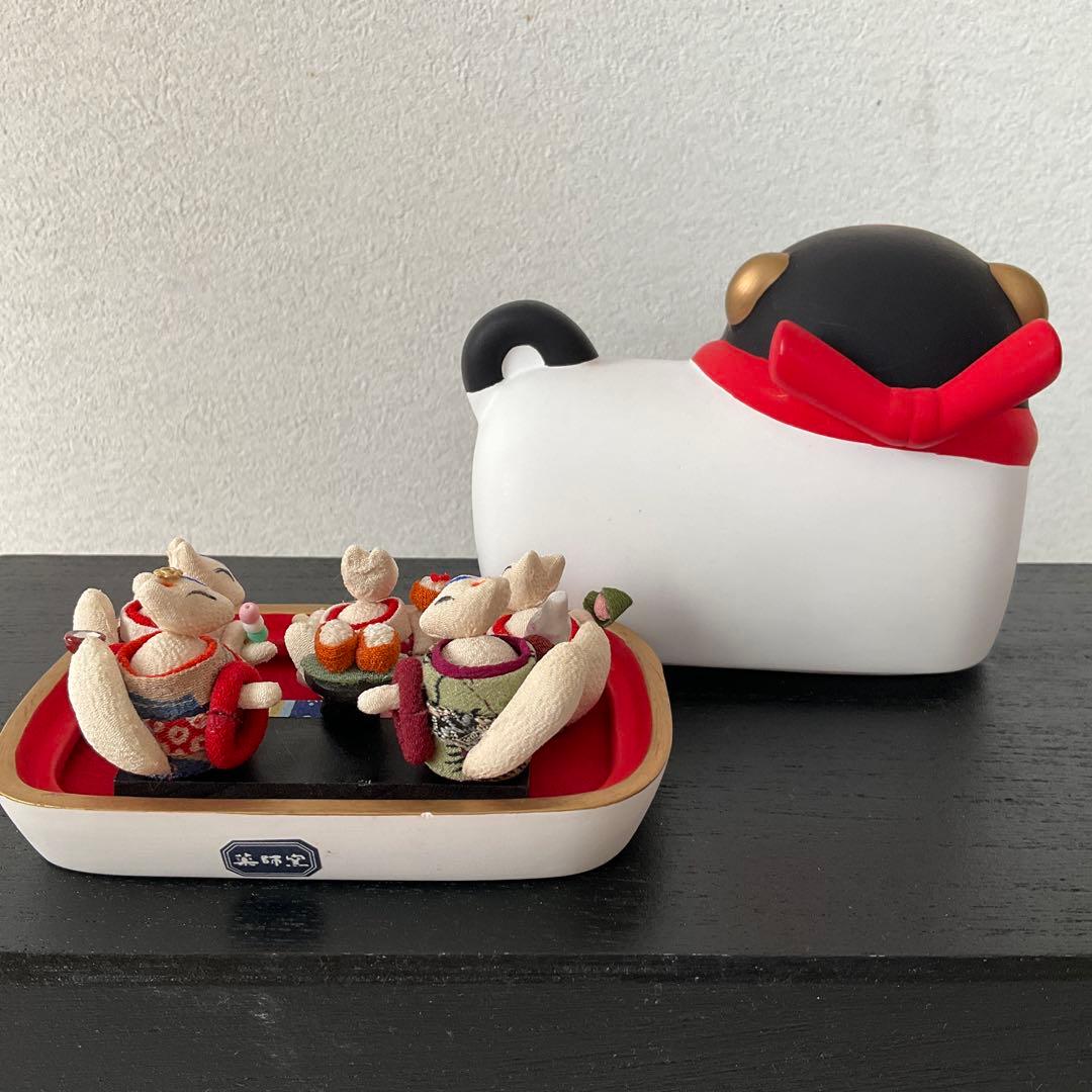 キツネのお雛様　ミニ雛 創作縮緬人形　ひな祭り　 犬筥