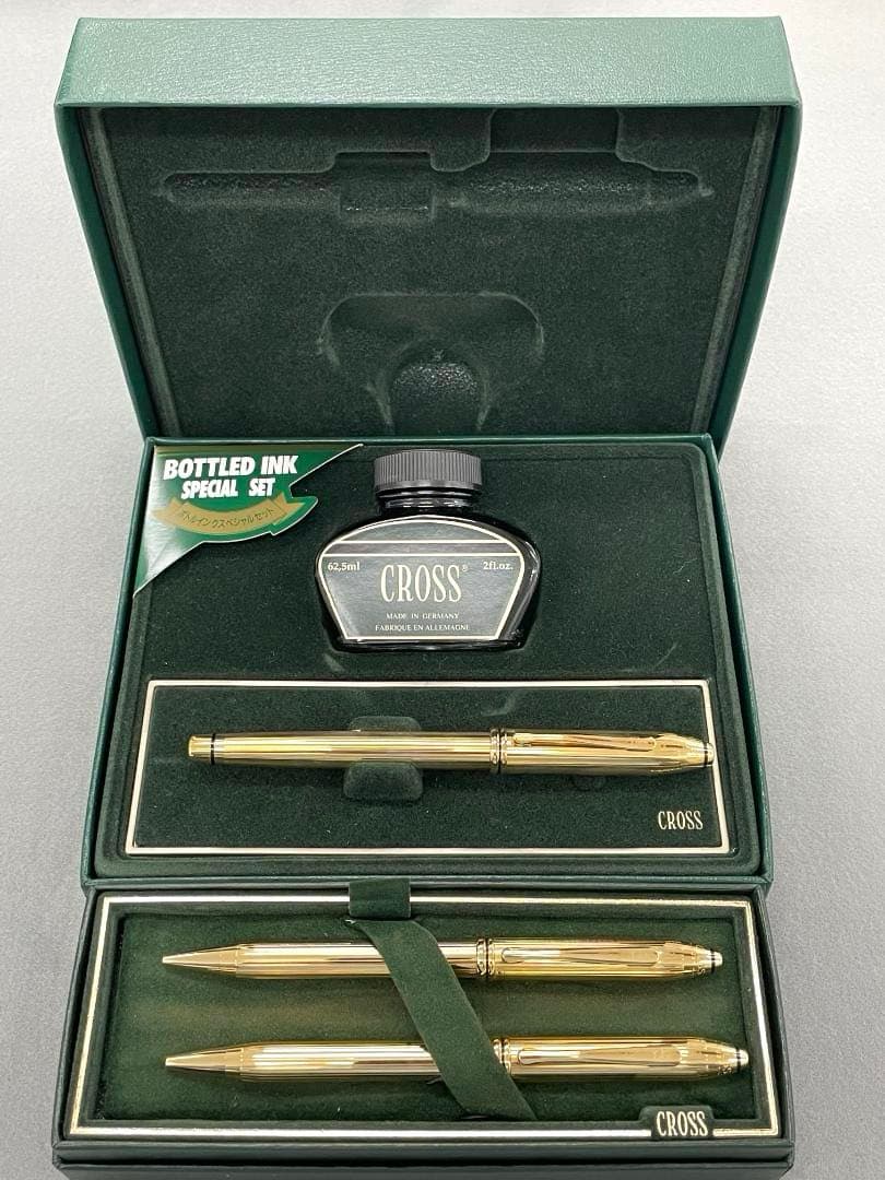 【未使用】CROSS クロス万年筆 18K 金張 ボールペン、シャーペンセット