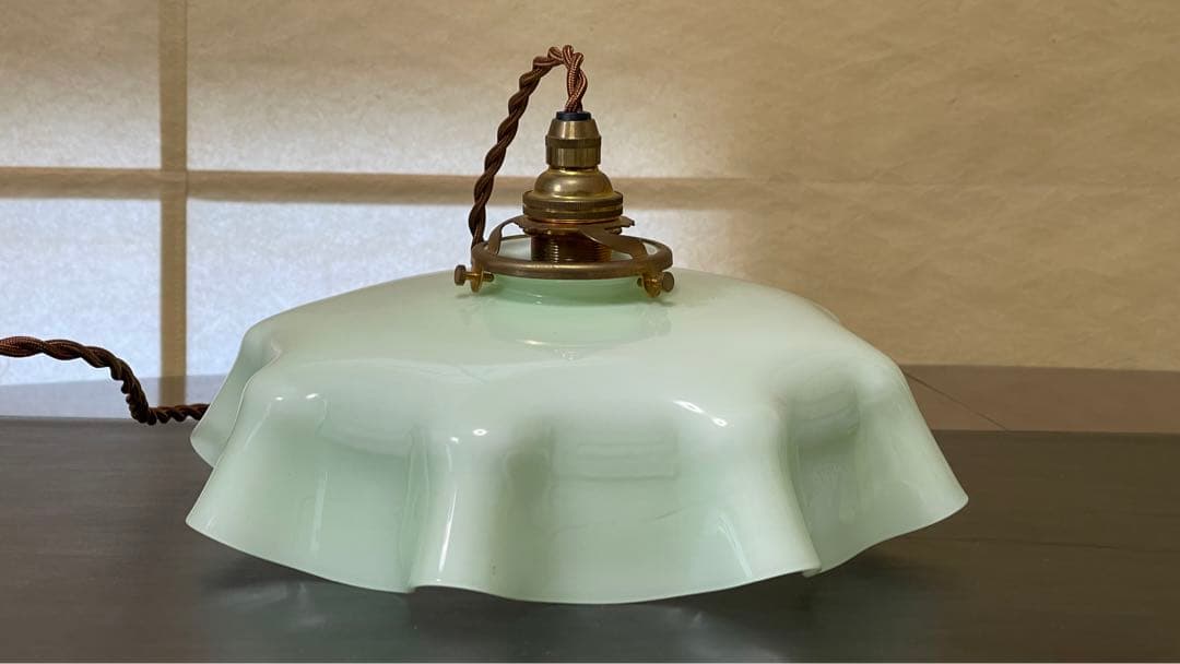 フランス モスグリーン ガラスシェードランプ ペンダントランプ