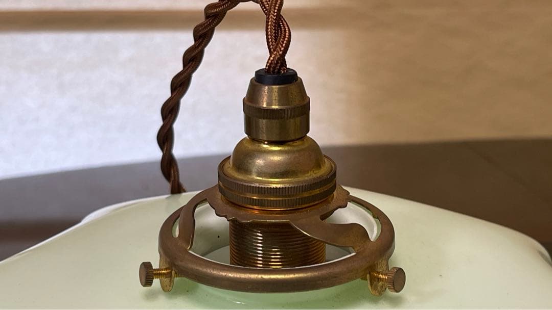 フランス モスグリーン ガラスシェードランプ ペンダントランプ