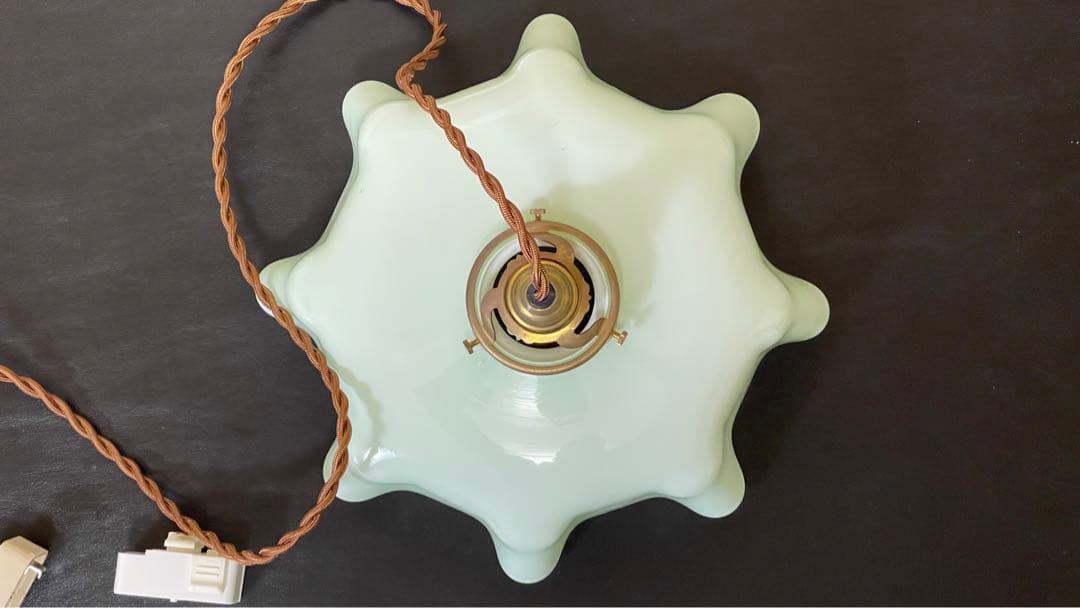 フランス モスグリーン ガラスシェードランプ ペンダントランプ