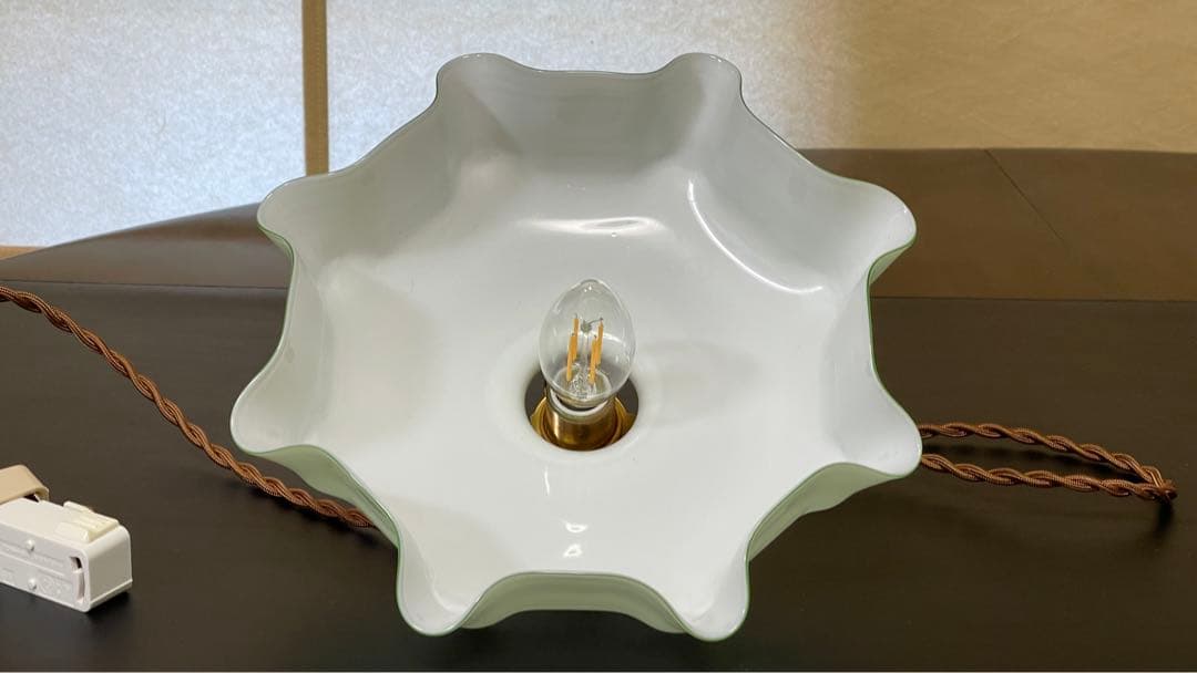 フランス モスグリーン ガラスシェードランプ ペンダントランプ