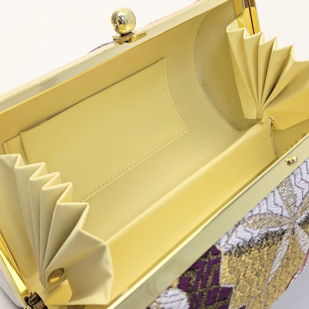 和装 草履バッグセット 振袖用 帯地 金×白×紫 Lサイズ 三枚芯 w43-4