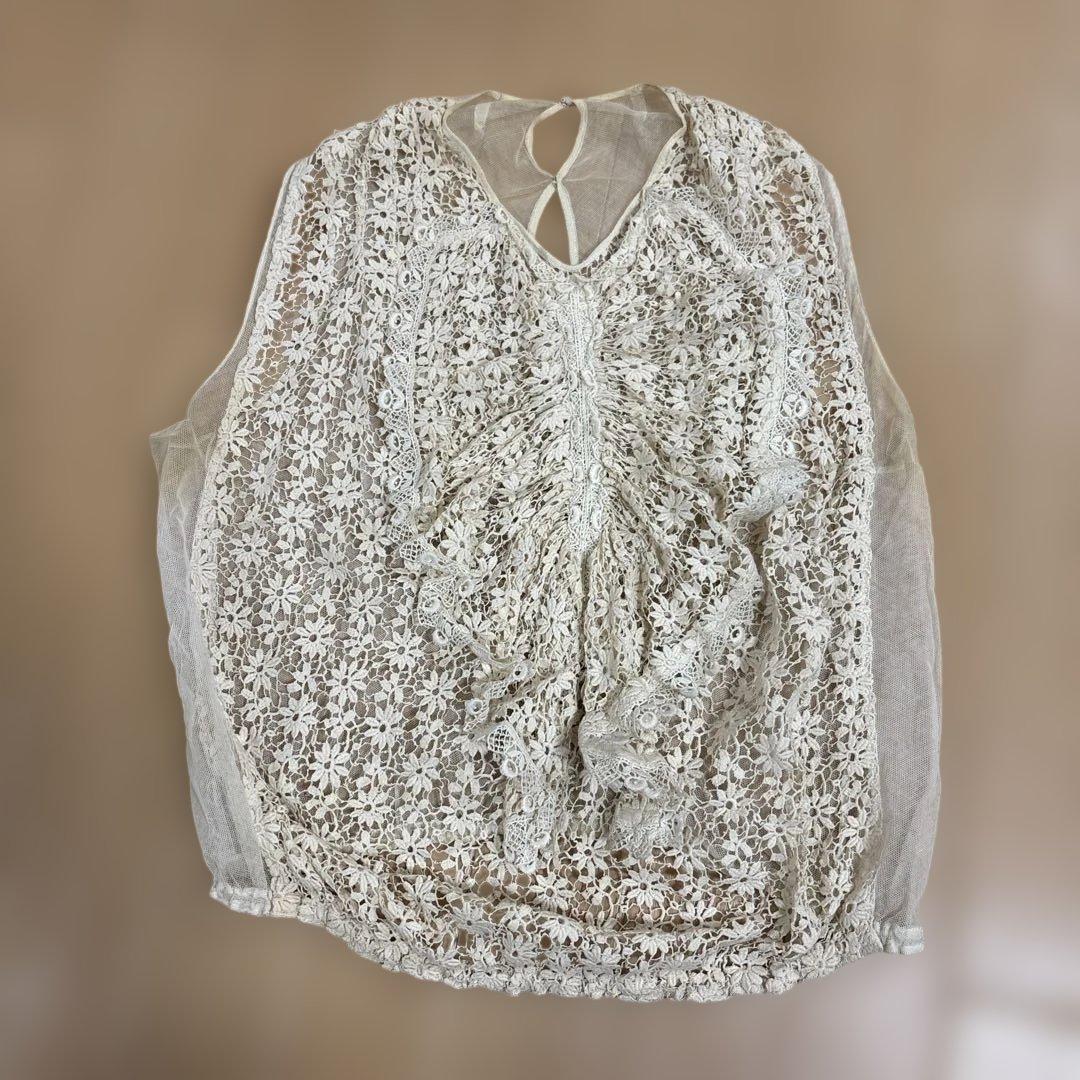 フランス　アンティークレース　ブラウス