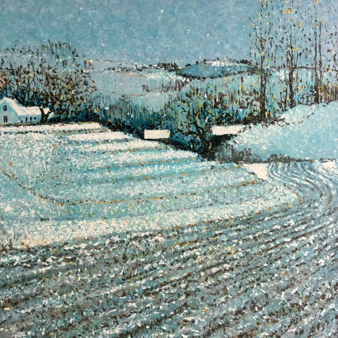 美品 アンドレ・ブーリエ「初雪」リトグラフ 直筆サイン入 額縁入り