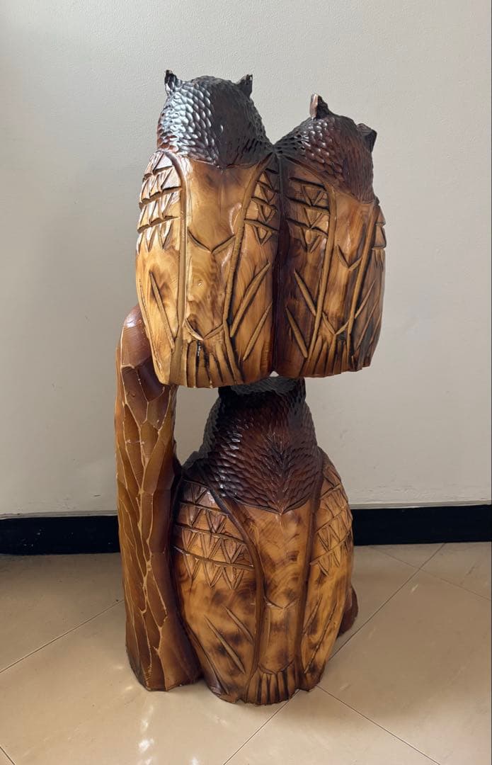 フクロウ 置物 梟 ふくろう 木彫 高さ約73cm オブジェ