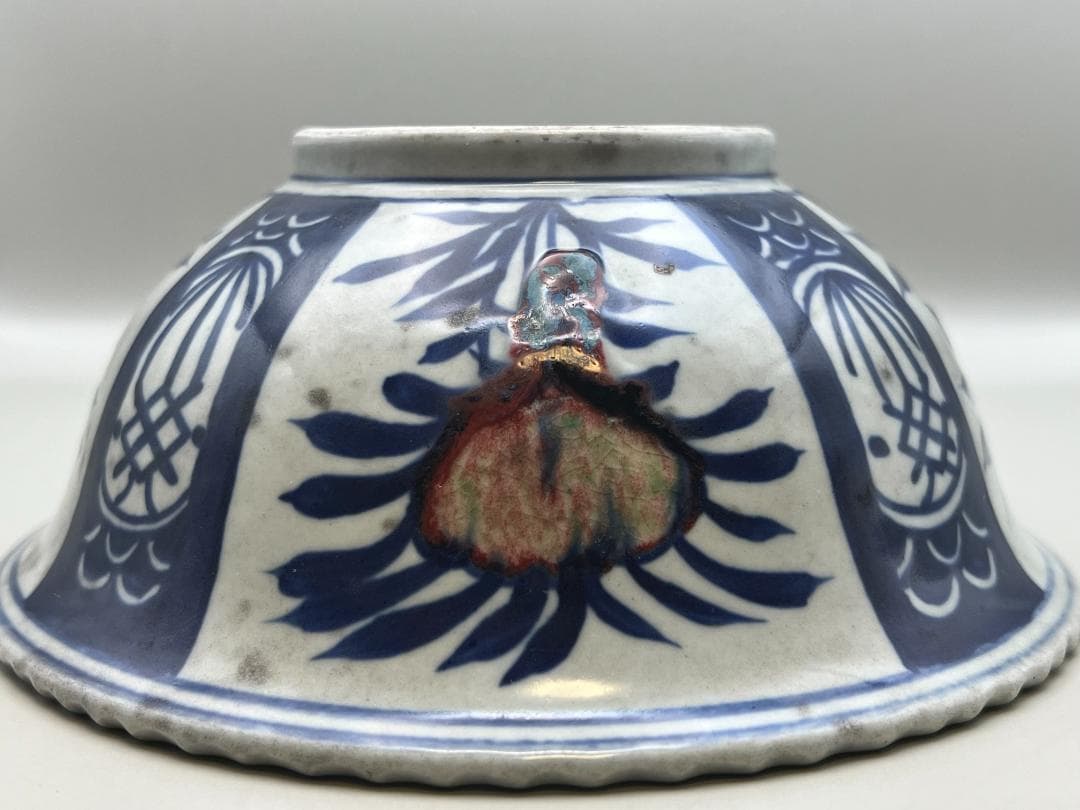 【海】中国美術　清代早期　青花釉裏桃文大碗　骨董品 時代品 美術品