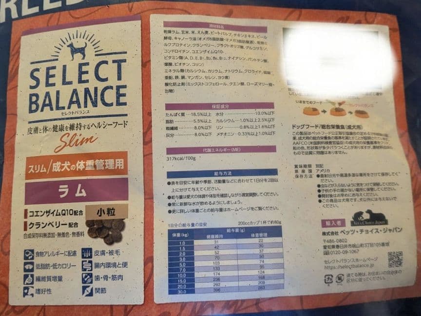 【1点限定】セレクトバランス　スリムラム 小粒　成犬の体重管理用15㎏