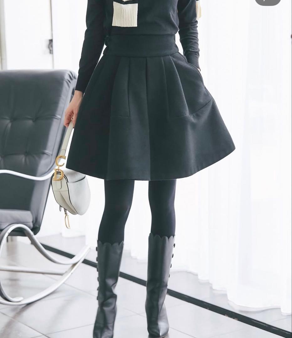 seventenby mihokawahitoウールハイウェストフレアキュロット