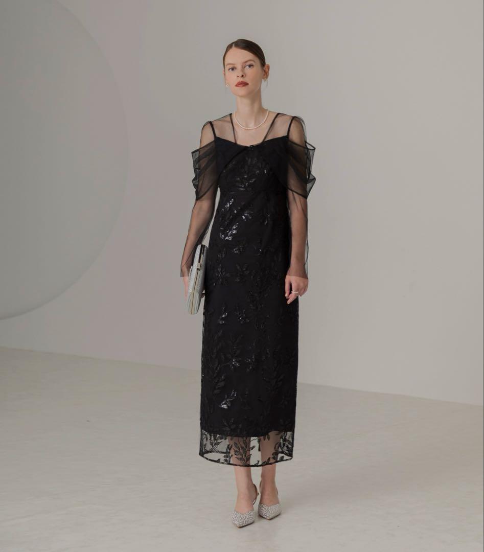 Leja チュールロングスリーブリーフIラインドレスワンピース