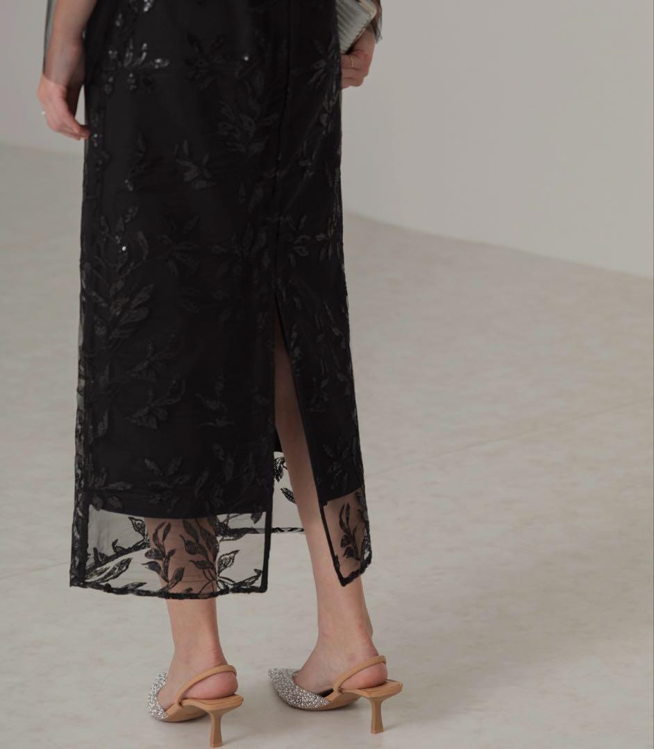 Leja チュールロングスリーブリーフIラインドレスワンピース