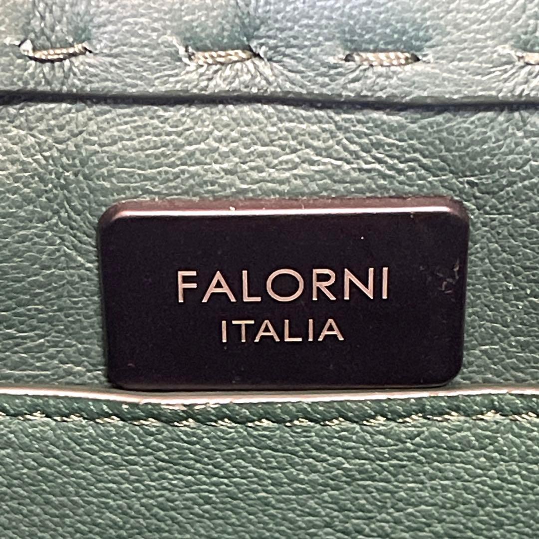 専用品FALORNI イントレチャート グリーン レザー ハンドバッグ定価15万