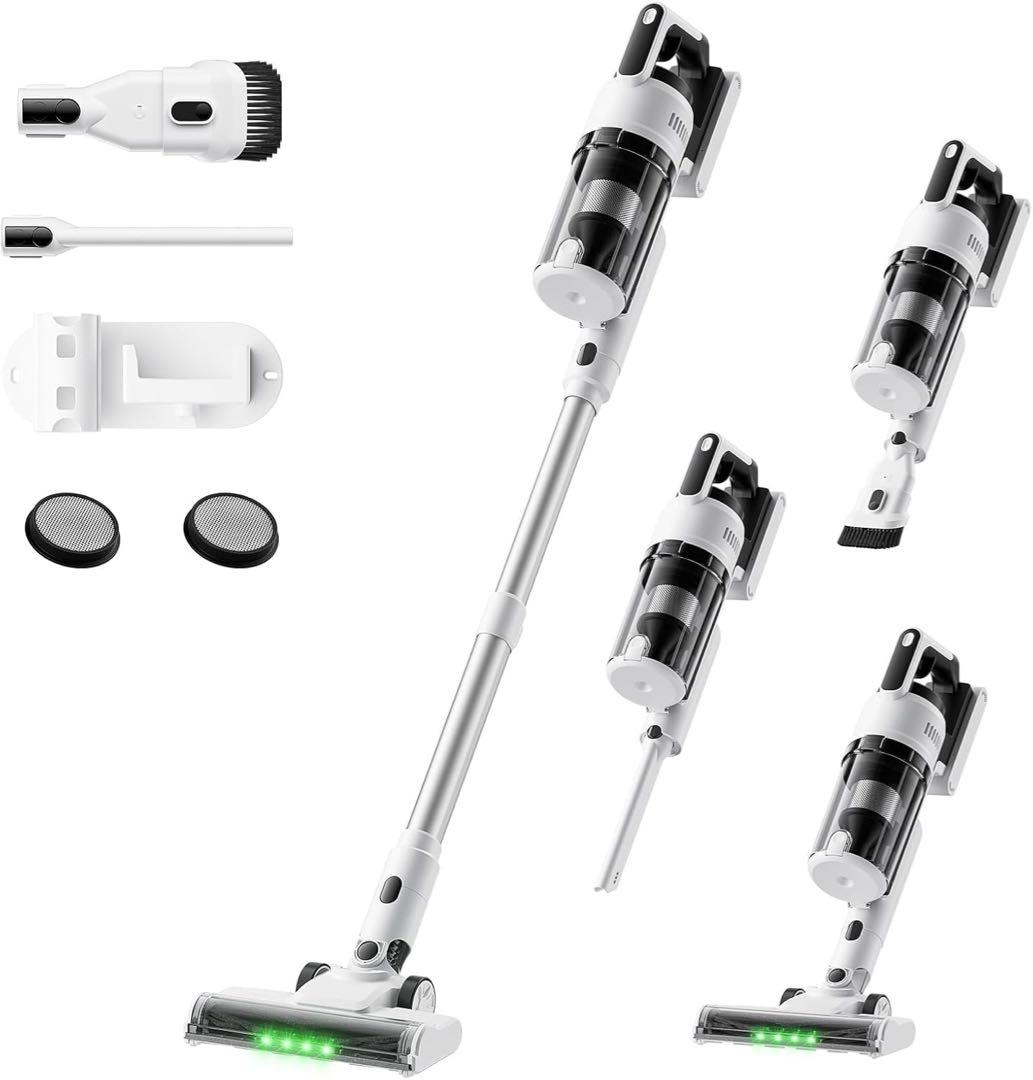 掃除機 コードレス 【強力吸引・自立式・55分連続稼働】軽量 視感グリーンLED