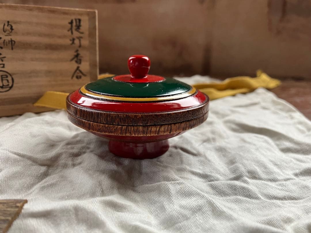茶道具 提灯香合 塗師 中村宗哲 木製漆器 旧家蔵出し 時代物 木箱 共箱付き