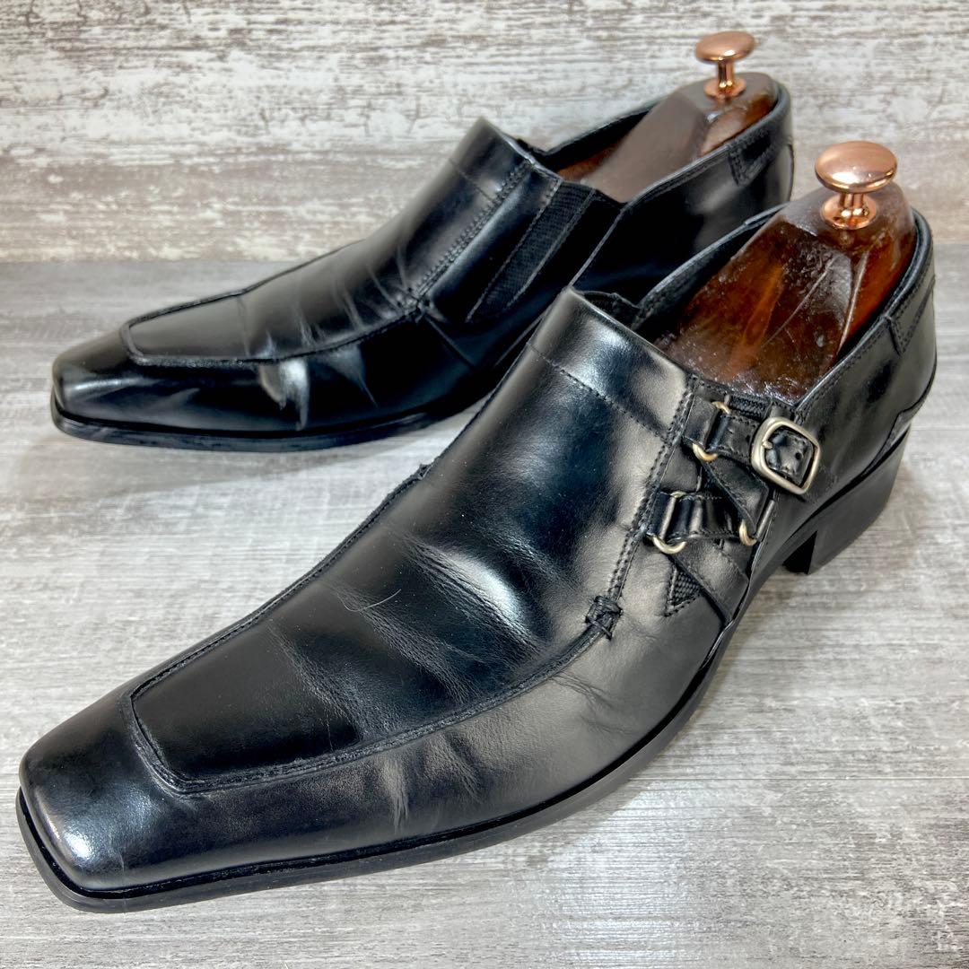 592【美品】KATHATINE HAMNETT 革靴 黒 モンク風25.5cm