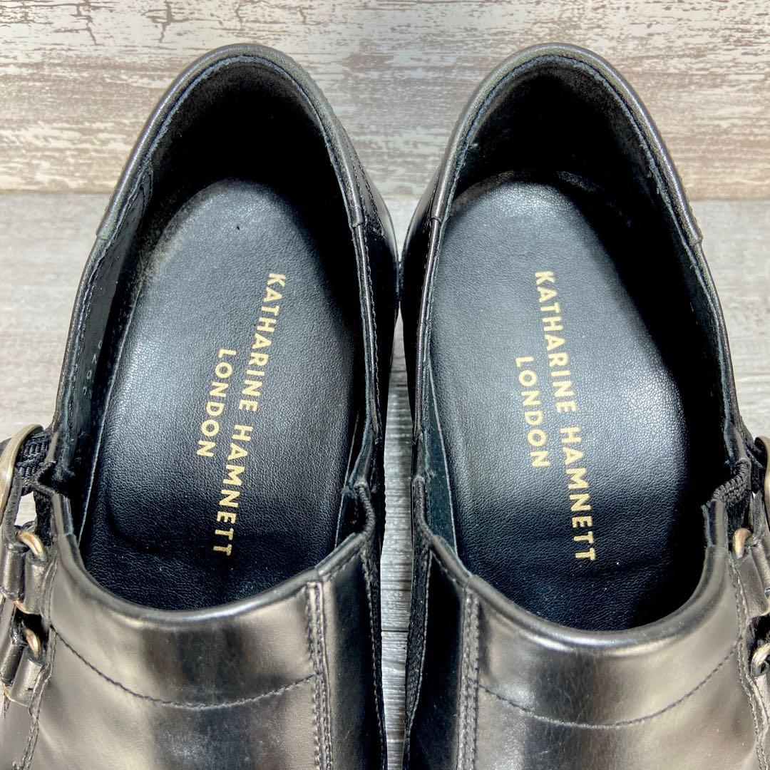 592【美品】KATHATINE HAMNETT 革靴 黒 モンク風25.5cm