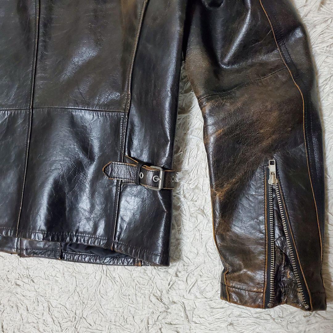 上質 ON BOARD 水牛革 バッファロー XL シングルライダース 本革 黒