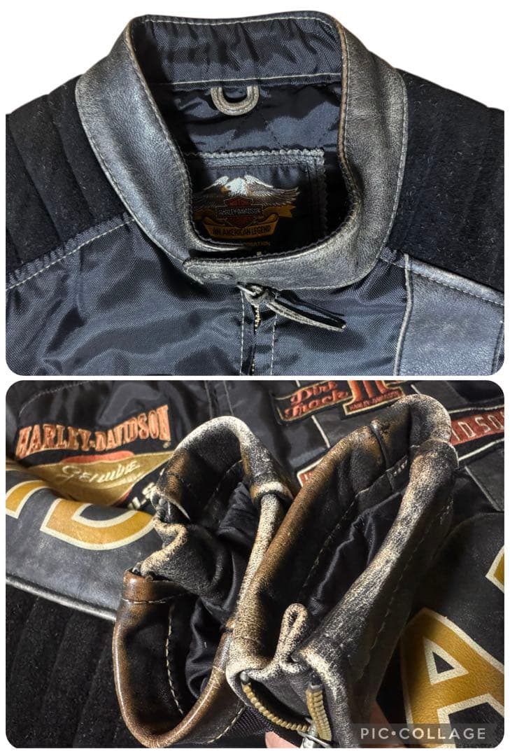 HARLEY DAVIDSON ビンテージ加工 レザーナイロン 短丈 ブルゾン
