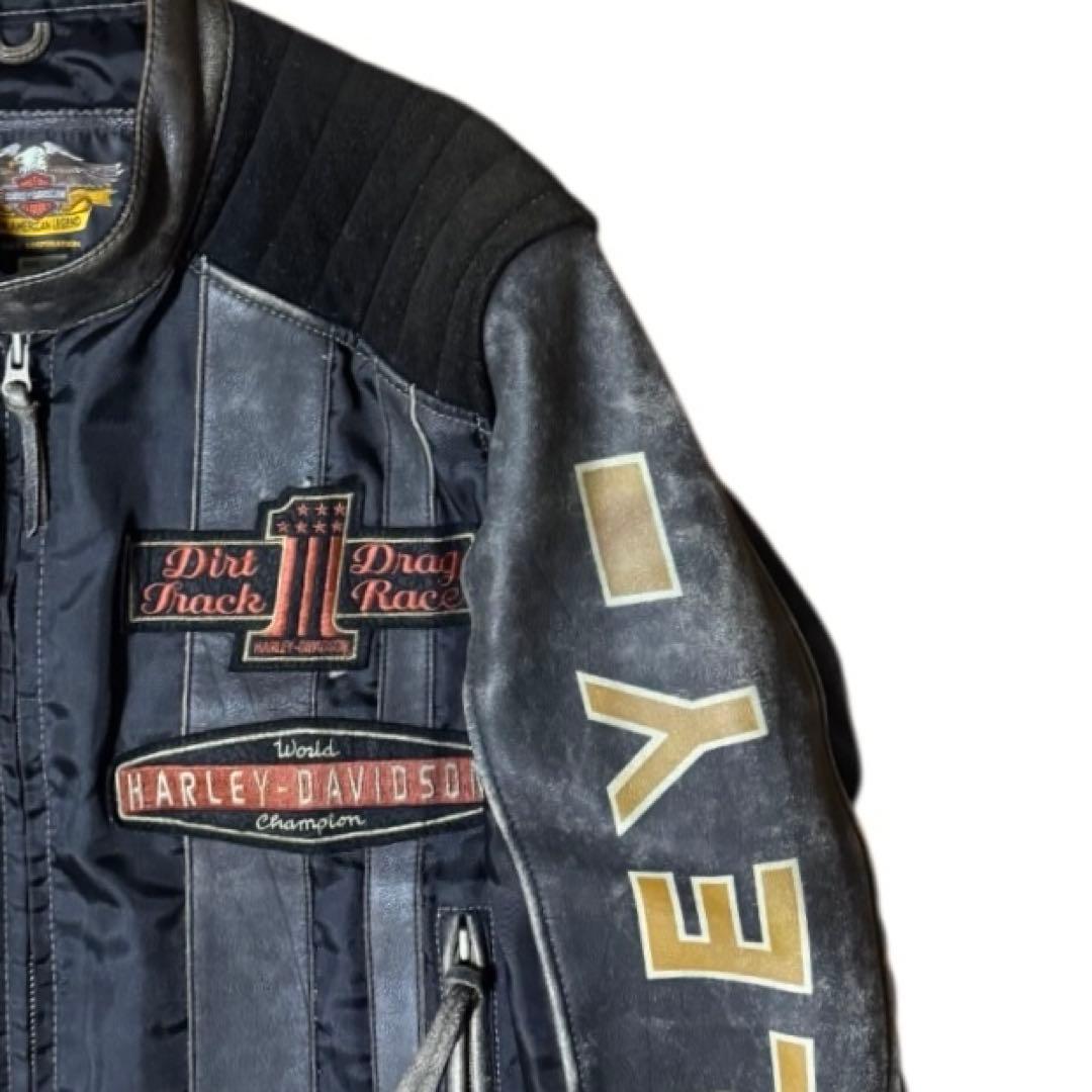 HARLEY DAVIDSON ビンテージ加工 レザーナイロン 短丈 ブルゾン