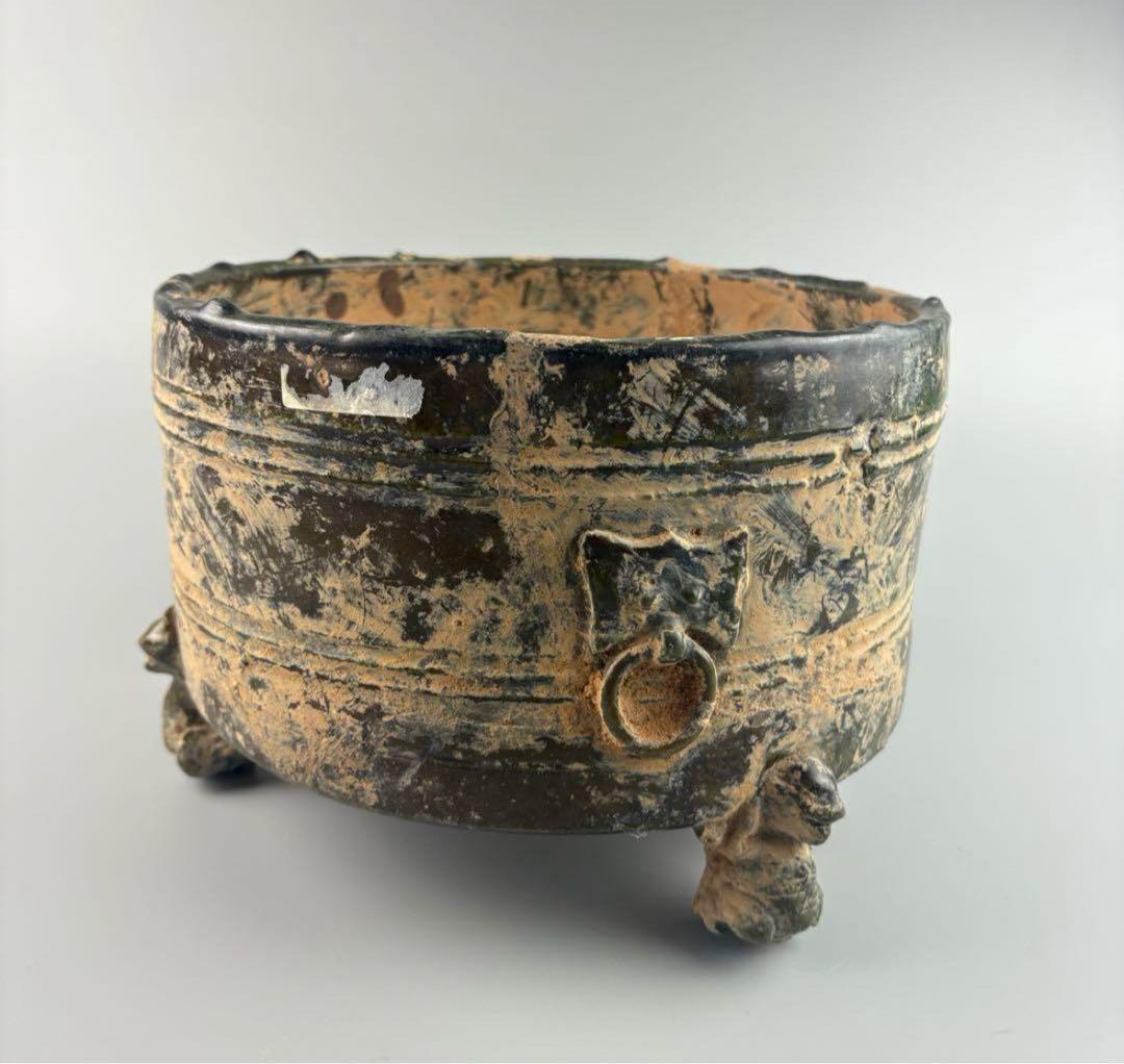 漢緑釉 三足 獅子 中国 陶器