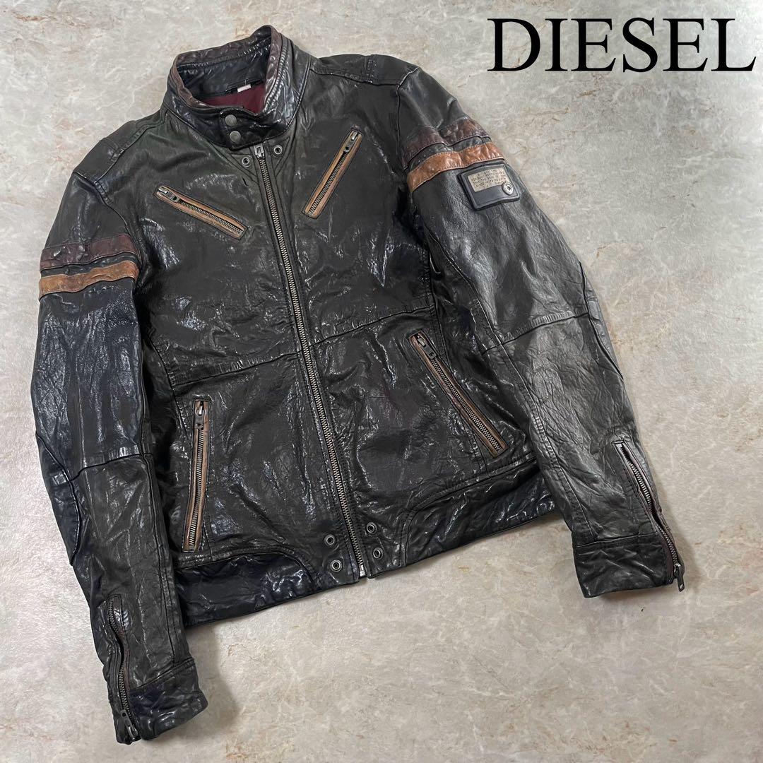 DIESEL ディーゼル 羊革 リアルレザー シワ加工 ライダースジャケット M