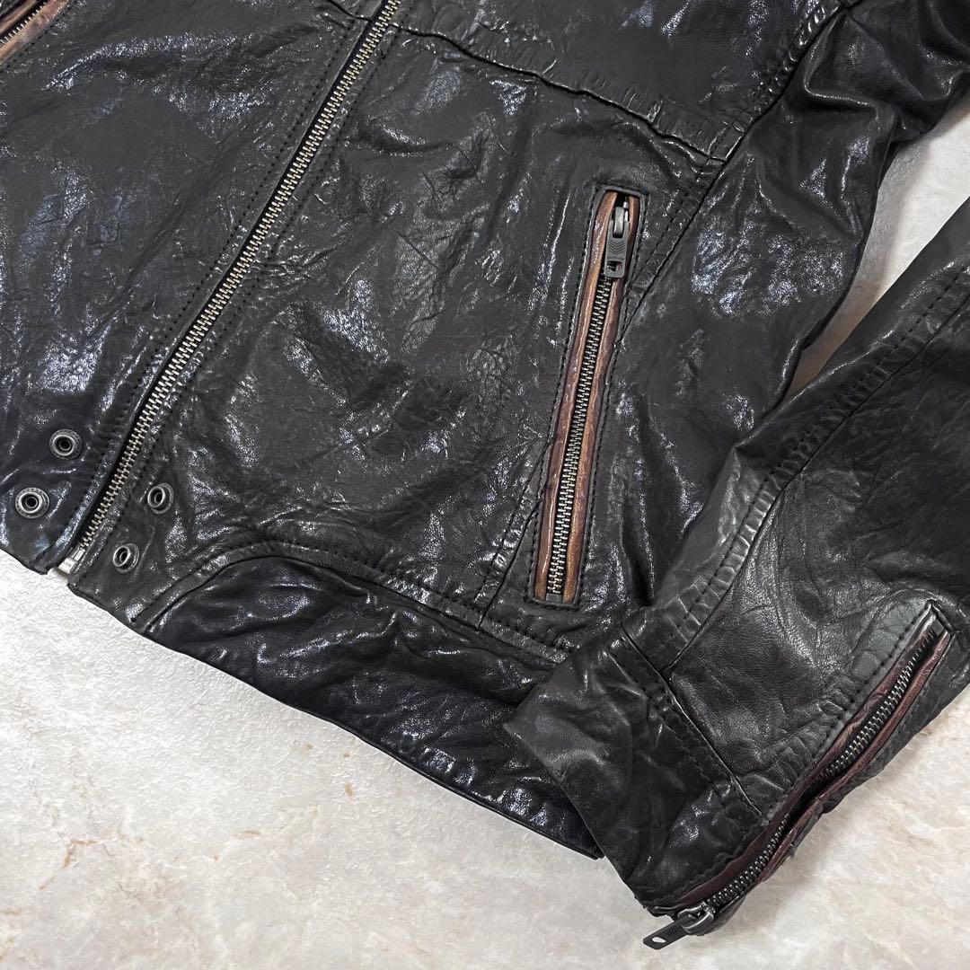 DIESEL ディーゼル 羊革 リアルレザー シワ加工 ライダースジャケット M