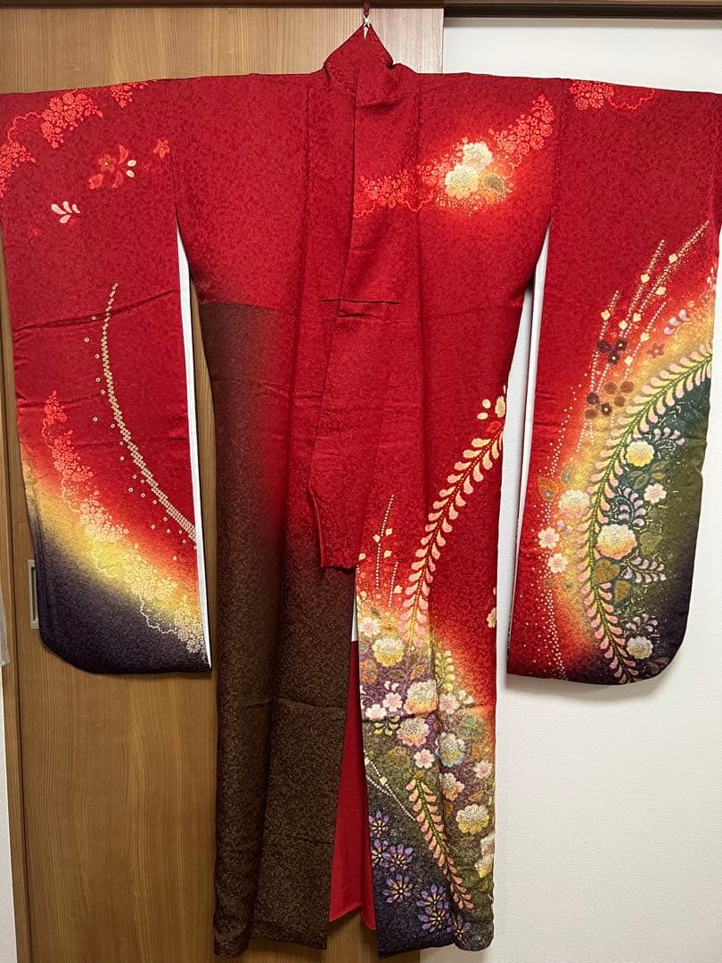 【振袖　赤　成人式】卒業式　長襦袢セット　京都きもの友禅　花柄