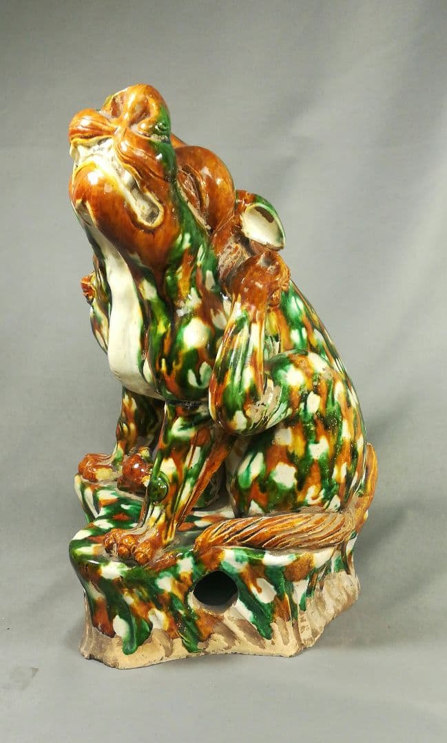 オベサス　三彩　獅子　置物　中国美術