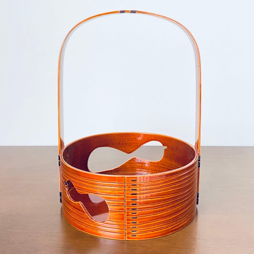 莨盆 春慶塗 瓢透し手付　春次　紙箱入　茶道具　漆器　伝統工芸品　煙草盆