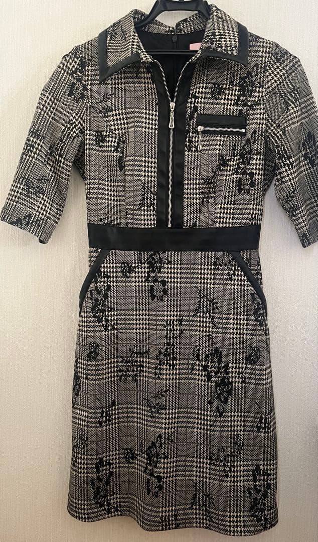 ソブレ　レザー配色グレンチェックワンピース　M 新品同様