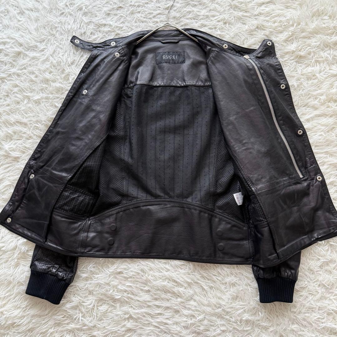 【グッチ】トムフォード期　レザージャケット　黒　48 パンチングレザー