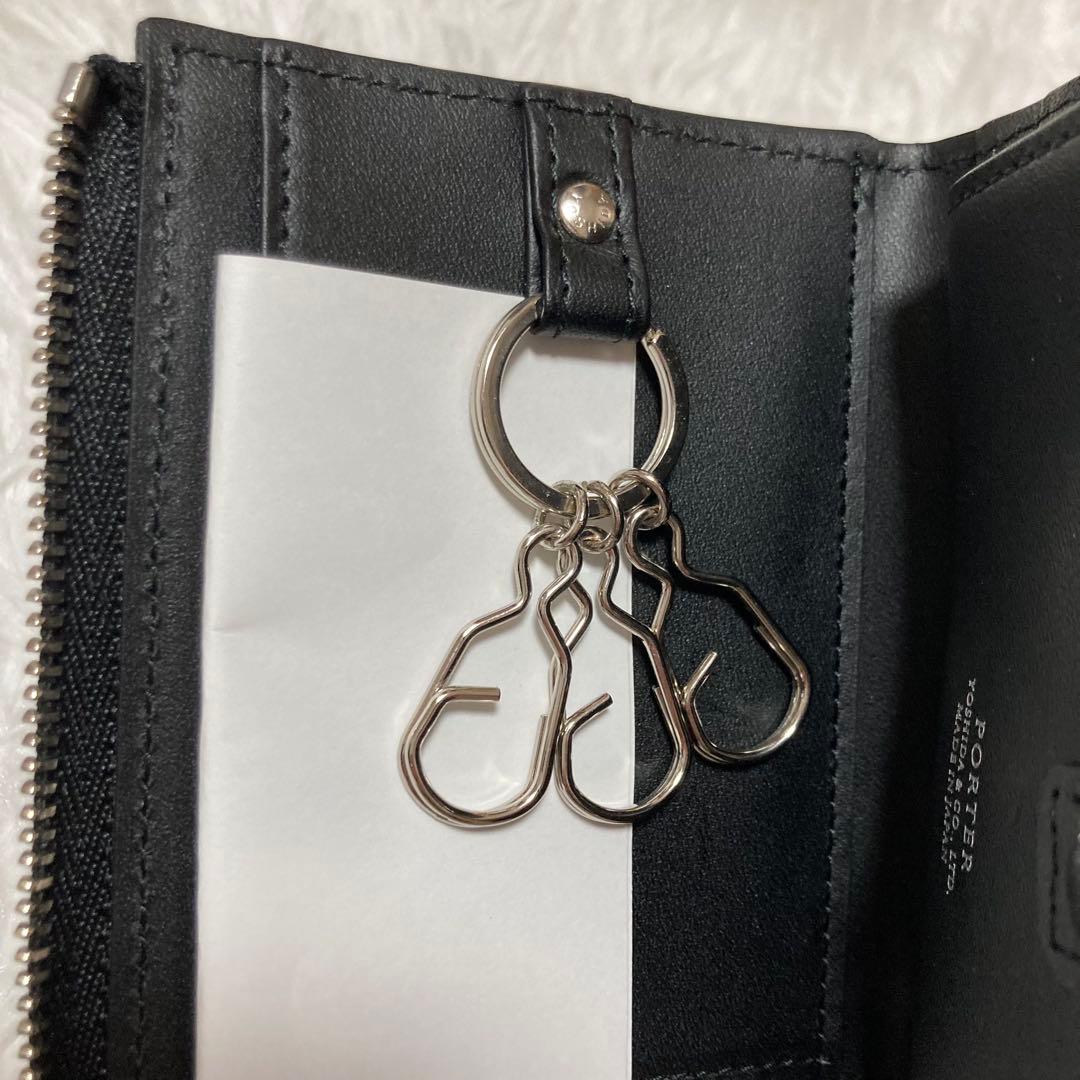 ポーター　エイブル　キーケース　名刺入れ　レザー　3連　L字　シボ革　ジップ