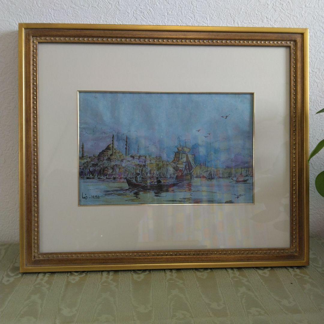 E-121 イスラム寺院　ジャーミーのある風景画　トルコ