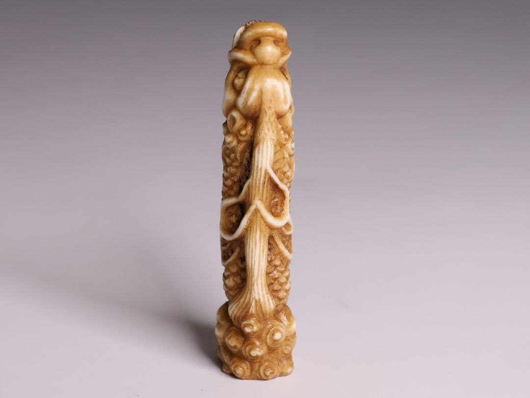 時代 堤物 根付 置物 鹿角 麒麟 全長7.6cm 神獣 彫刻【CM258】