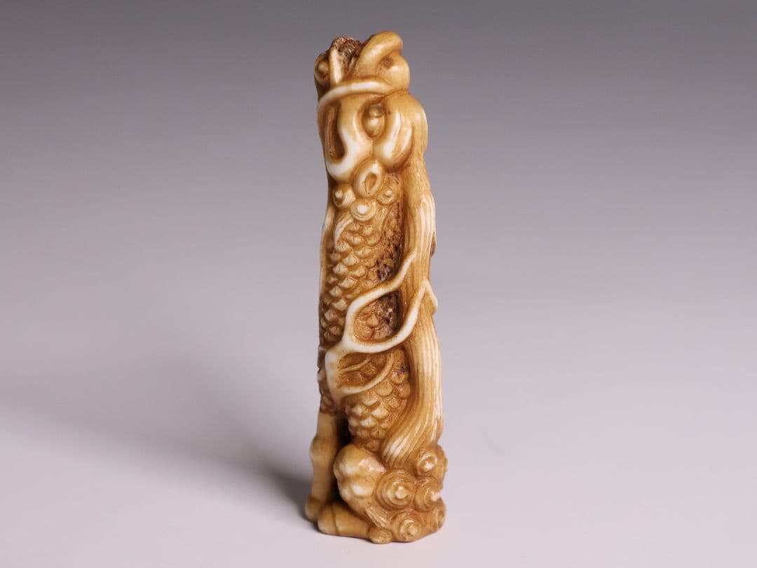 時代 堤物 根付 置物 鹿角 麒麟 全長7.6cm 神獣 彫刻【CM258】