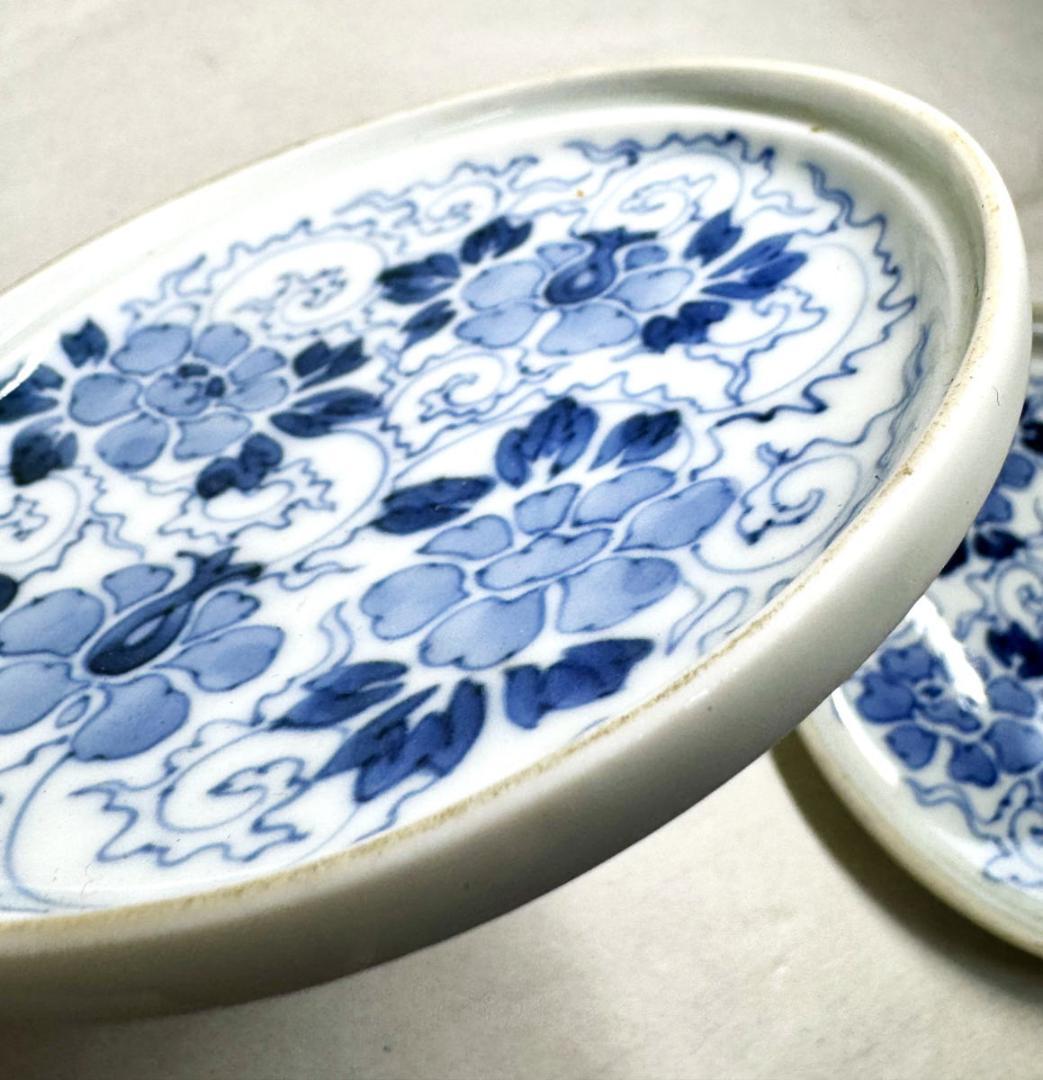 時代物 古染付唐草花文香合 青花 唐物 茶道家旧蔵 歴史有る年代物WWTT050