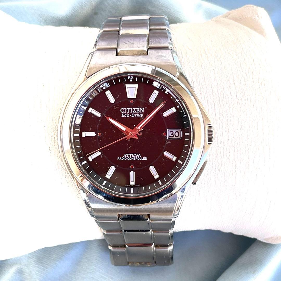 美品❣シチズンATTESA❣H110黒文字盤 チタン　デート　電波ソーラー　稼働