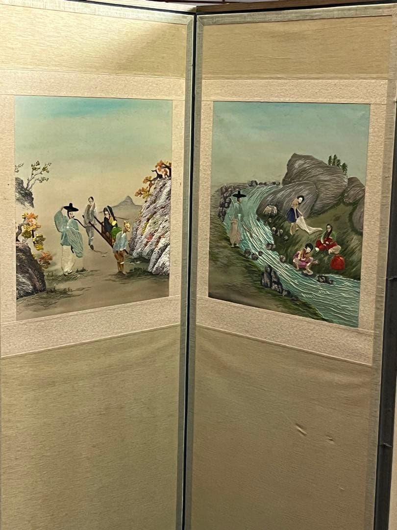 韓国　刺繍　パーテーション　六折　屏風