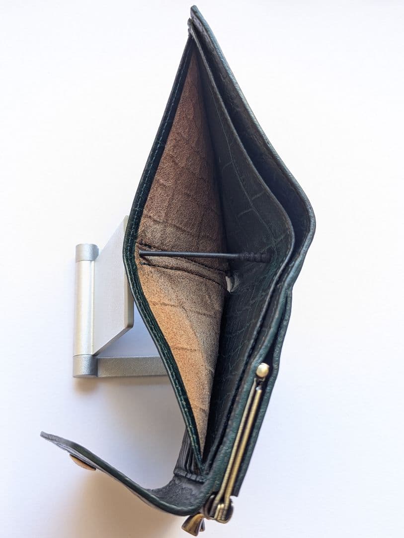 イルビゾンテ 2つ折り財布 がま口 ダークグリーン クロコ型押し 男女兼用