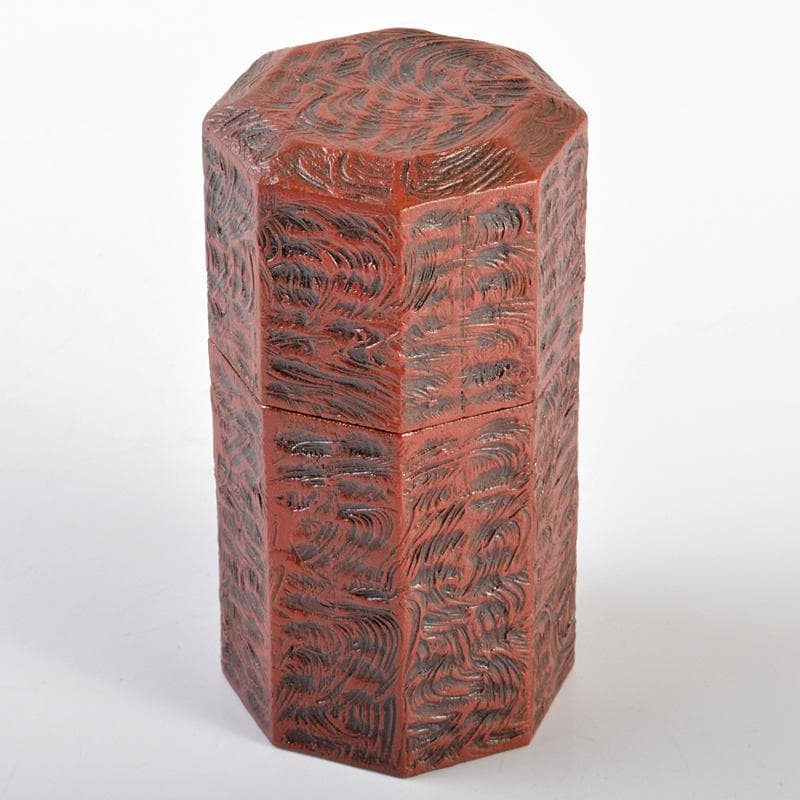 山中塗　塗師　前端峰春作　錆塗八角莨入　煙草入　共布共箱　V　R6369