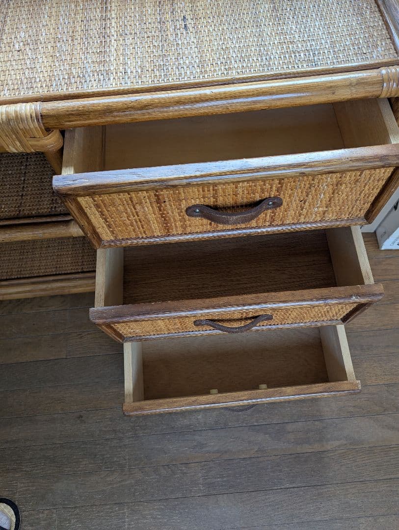 ラタン収納キャビネット 6引き出し付き