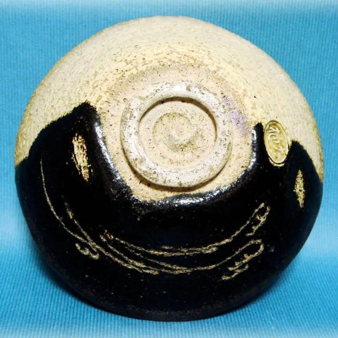 424『縣分波絵 黒楽茶碗 共箱』　/骨董品 古美術 古玩 アンティーク