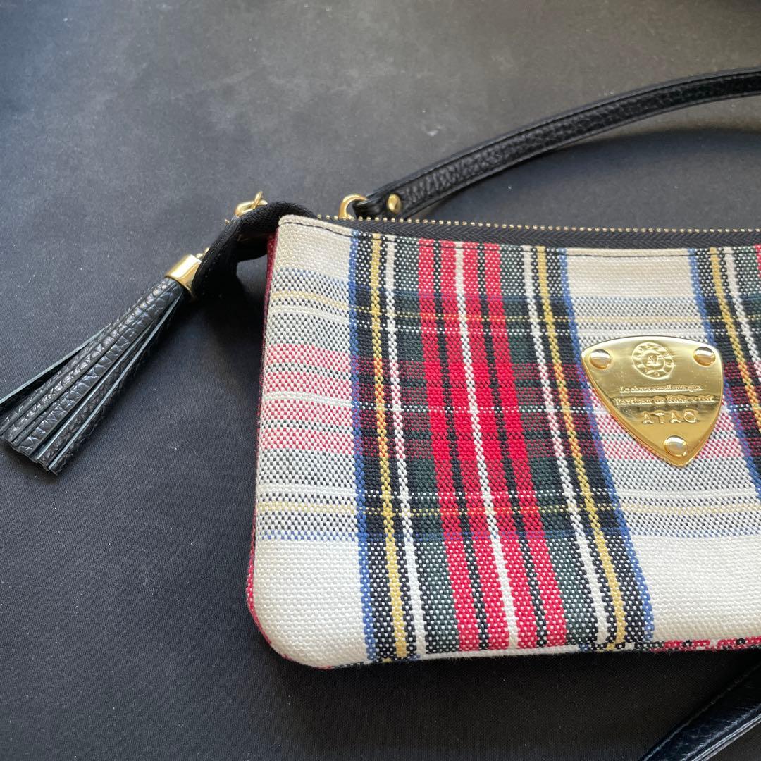 ATAO 未使用 ブーブー チェック柄 ショルダー ポシェット バッグ 財布