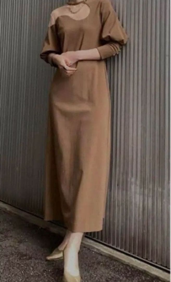 Ameri オケージョンLAKE CURVE TRICOT RIB DRESS