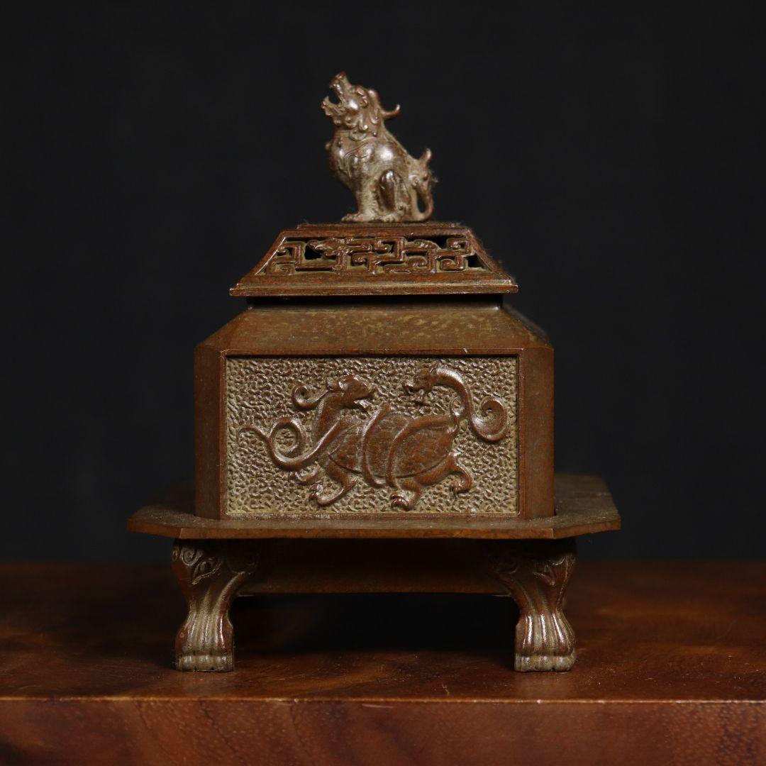 浮彫方香炉 透かし彫り四大神獣炉 獣蓋三体炉 浄化炉 香具 装飾品 工芸品 置物