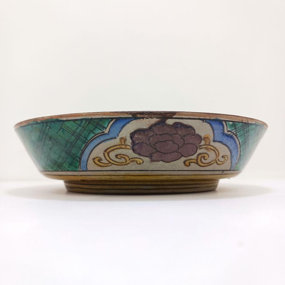 Y2447-1 九谷焼 青手九谷 角福 飾皿 深皿　OO