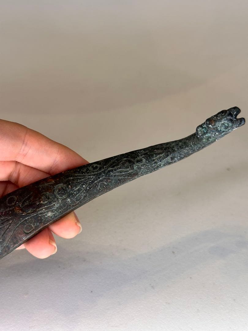 青銅製 ドラゴンデザイン 装飾品 龙头装飾 置物 古美術品