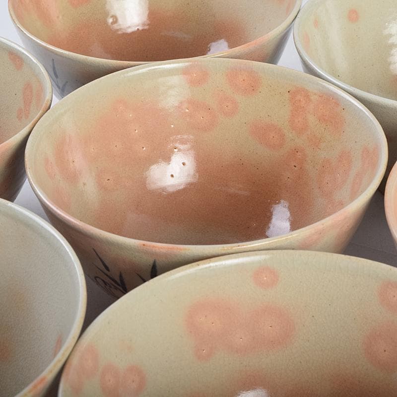 和食器　萬古焼　八幡窯　水車文　数茶碗　十四客　共箱　M　R9415B